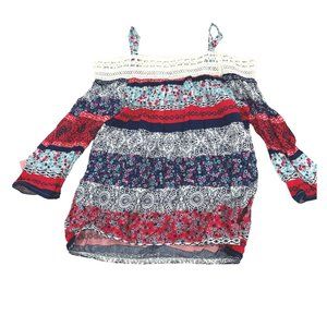 Amy's Closet Girl's Top | Floral | Blue & Red | Size L (14)